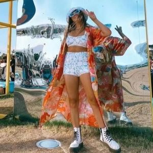 Tropical Sunset Floral Blossom Kimono Robe